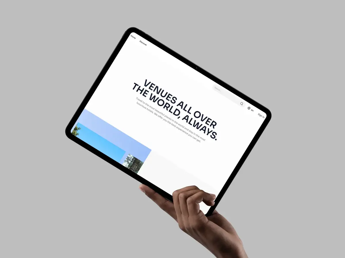 Holidaze-nettsiden vist på en iPad